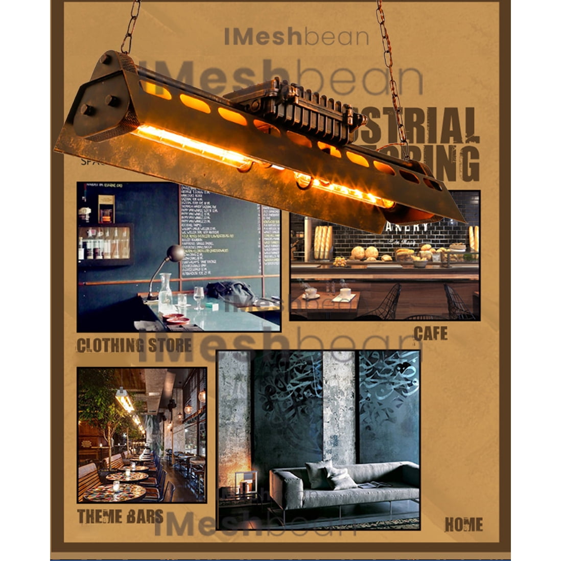 iMeshbean Industrial Steampunk Chandelier Pool Table Ceiling Light Fixture Wrought Iron Pendant Lamp for Bar Kitchen Island Dinging Room