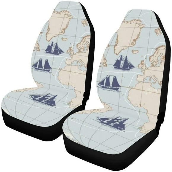 RYLABLUE Set of 2 Car Seat Covers World Map Universal Auto Front Seats Protector Fits for Car,SUV Sedan,Truck