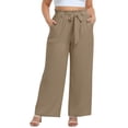 thumbnail image 2 of Xdegoge Plus Size Pants Women Elastic High Waist Trousers Featuring Self Tie Belt Wide Leg Flowy Summer Beach Dressy Casual Lounge Bottoms with Deep Side Pockets, 2 of 7
