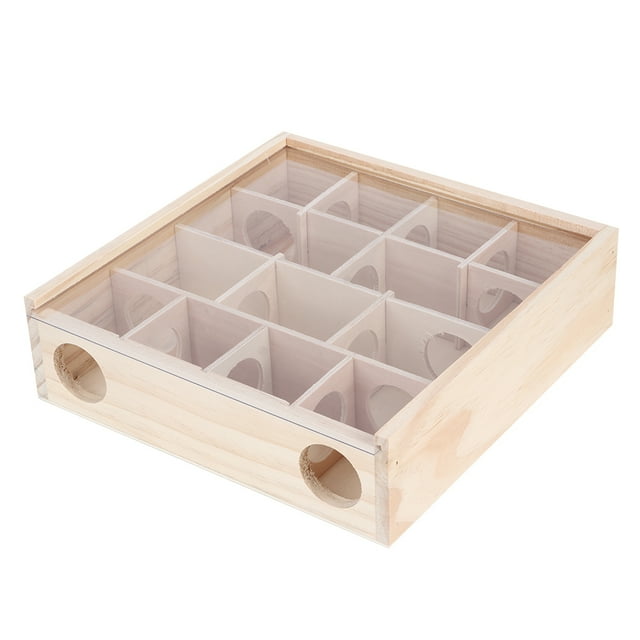 Laberinto para hámster, ratón, ratones, madera Natural, juguete inteligente interactivo para mascotas con vidrio acrílico