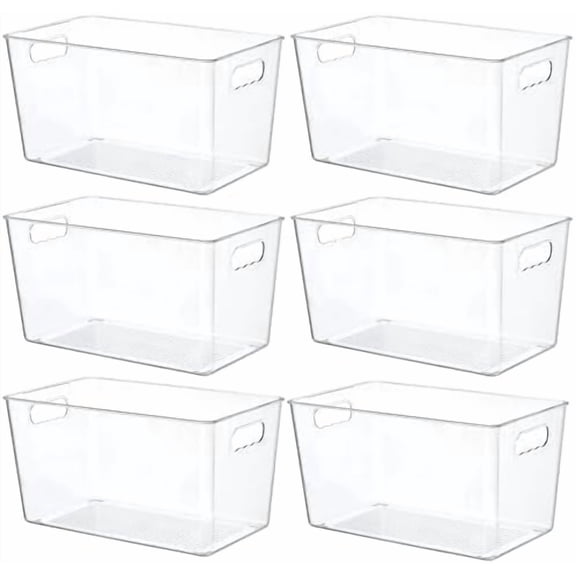 6 PCS Clear Plastic Storage Bins, Pantry Organizer Containers with Handle for Refrigerator, Fridge, Cabinet, Kitchen, Countertops, Cupboard, Home Organization and Storage, XL