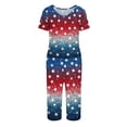 thumbnail image 4 of 4th of July Pajamas for Women Set Soft Comfy Pajamas Red Blue and White Star Print Short Sleeve Tops Capri Pants Pjs Set with Pockets, 4 of 6