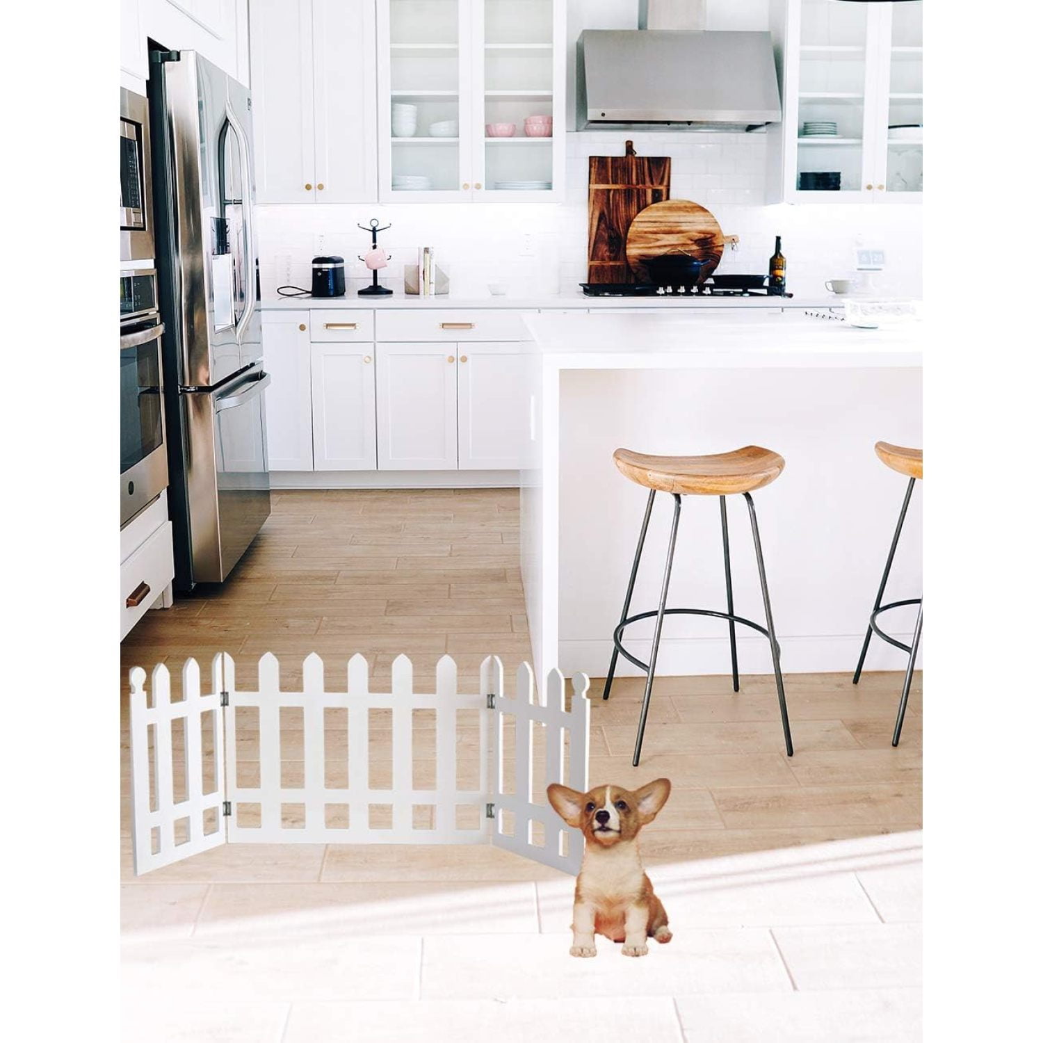 Bilot 3 Panel Wood Picket Fence Design Pet Gate - 19 Inches Tall and Expands Up to 48'' Wide Durable Lightweight Extra Wide Wooden Expandable & Folding Home/Indoor/Outdoor Dog Fence