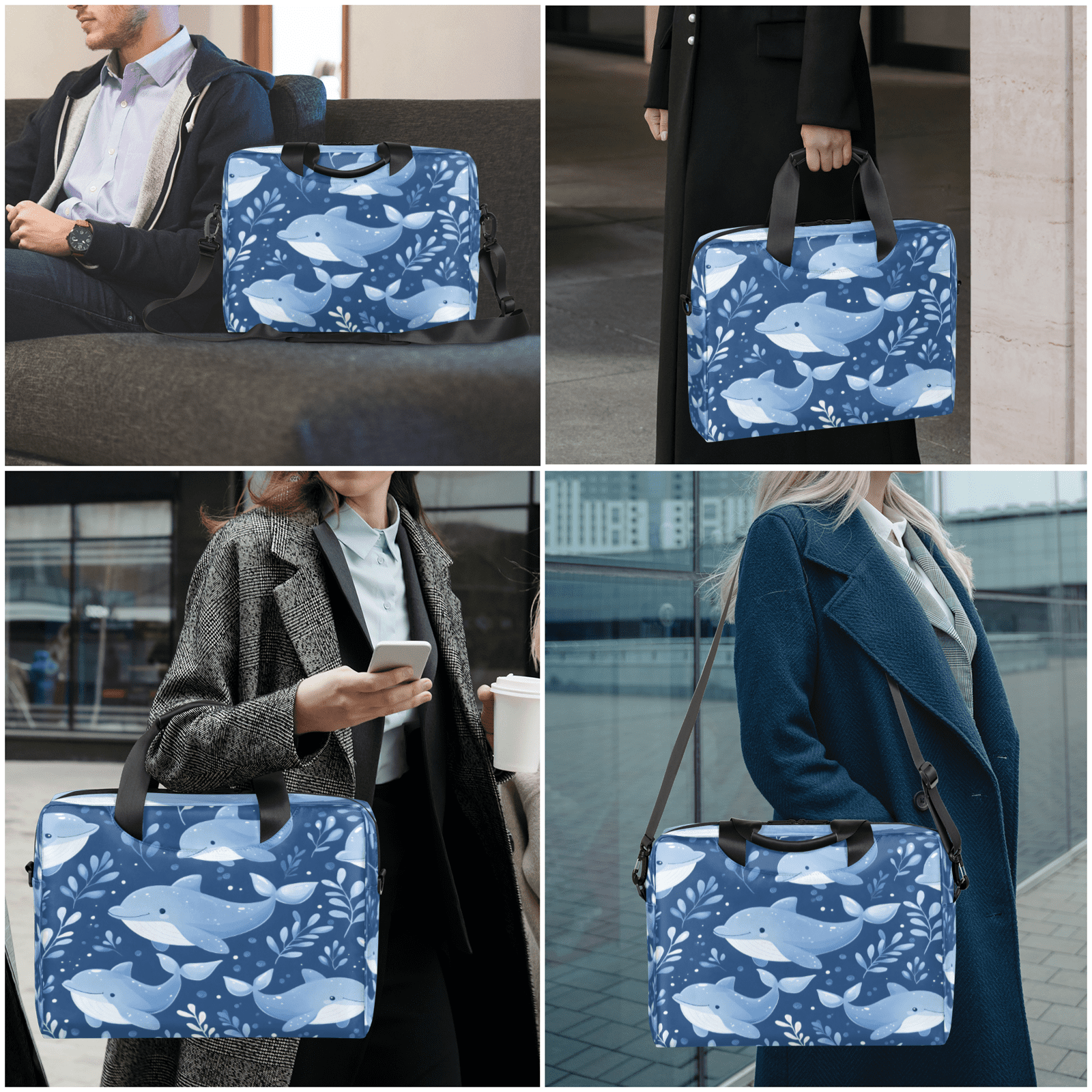 Herdesigns Dolphin Laptop Bag for Women Men, Computer Case Briefcase Messenger Bags, 15-15.6 inch Laptop Sleeve Shoulder Bag