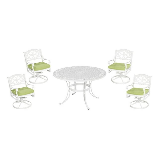 Homestyles Sanibel Fonte Aluminium 5 Pièces Ronde Salle à Manger Extérieure en Blanc