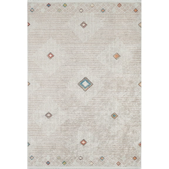 Durango Beige Modern Polyester Area Rugs for Living Room Washable Rugs Boho Moroccan Area Rug Soft Geometric Bohemian Distressed Indoor Rug for Bedroom Dining Room Office Foldable Nonslip Rug