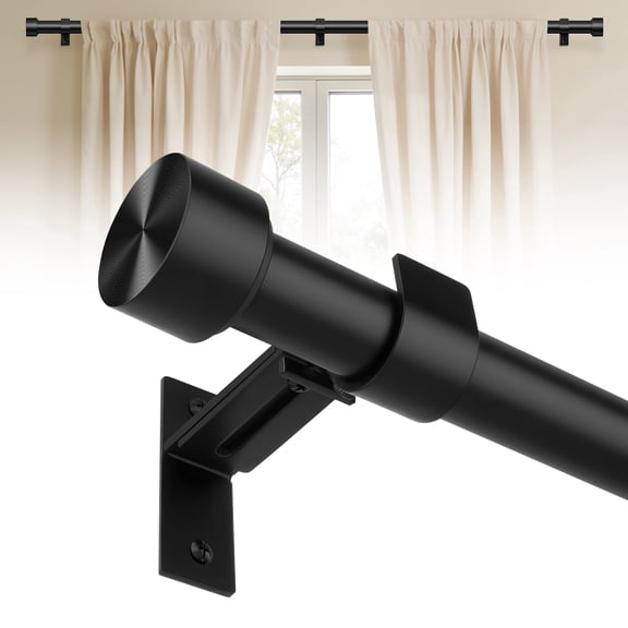 HEI DEAR 1" Adjustable Black Curtain Rod Heavy Duty 36-144" with Solid Aluminum Finial
