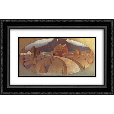 Grant Wood 2x Matted 24x18 Black Ornate Framed Art Print 'Farm View '