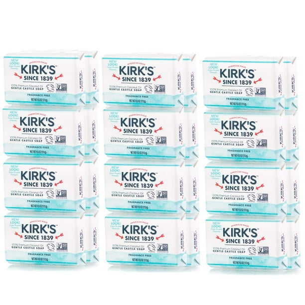 Kirk's Original Coco Castile Bar Soap Fragrance Free 4 Ounces (24 Pack