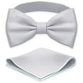 thumbnail image 1 of Men's Light Gray Bow Tie with Handkerchief Set Pre-Tied Style Formal Satin Classic Bowtie for Tuxedo Faux Silk, by Adam Young (Large, Silver Grey), 1 of 5