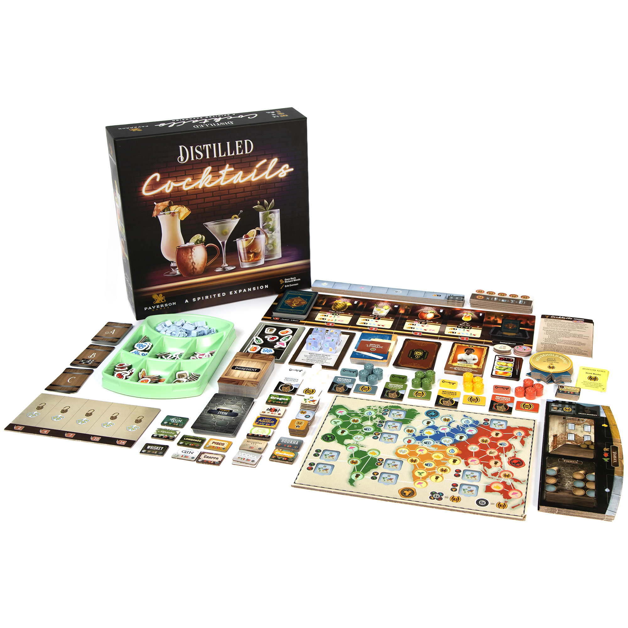 Paverson Games: Distilled: Cocktails - Expansion, A Spirited Strategy Board Game, Craft Drinks w/ New Upgrades, High-Thematic, Ages 14+, 1-5 Players