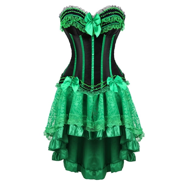 Conjunto de corsé de malla de color liso para mujer, estilo corte, con ballenas, sobre el busto, lencería, body moldeador, top, falda moldeadora, traje de falda moldeadora de poliéster para mujer