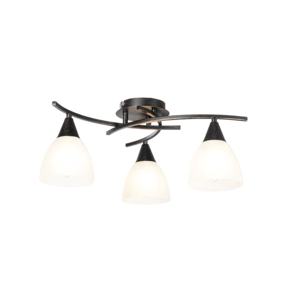 Lucande 19.6 in Semi Flush Ceiling Light, Black, 3 Glass Shades, E12 Modern 3-Light Ceiling Fixture with White Glass Shades for Living Room, Dining Room & Hallway, Bulbs Not Included