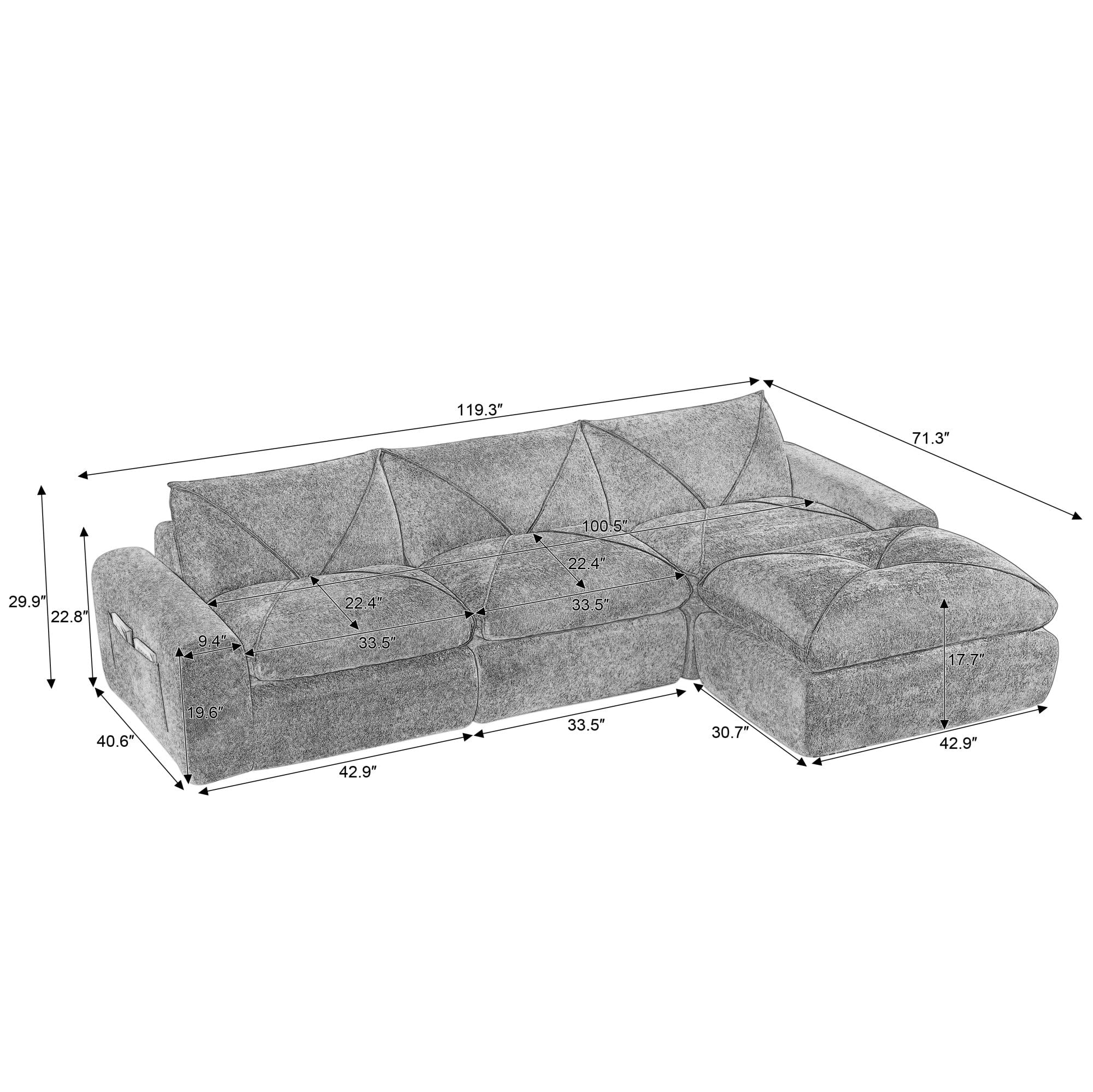 Sailvan Modern Chenille Modular Sectional Sofa with Ottoman,Comfortable Minimalist Living Room Couch for Families and Apartments Beige