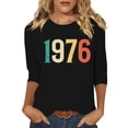 thumbnail image 3 of Uootdi Hauts pour Femmes Manches 3/4 Col Rond Imprimé Arc-en-Ciel Rétro 1976 Coupe Décontractée T-Shirts Nostalgiques d'Été Cadeau, 3 of 4