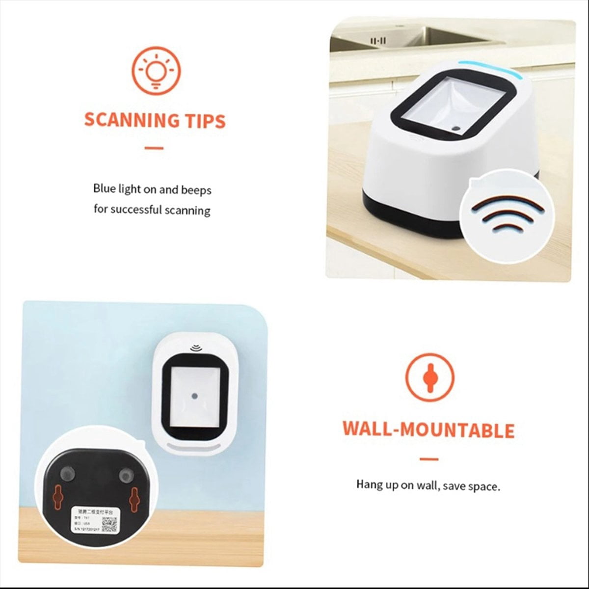 Wired Barcode Scanner USB Multi-Function Scan Hands-Free Scanning QR Code 1D and 2D Code Reader for Supermarkets/Shops