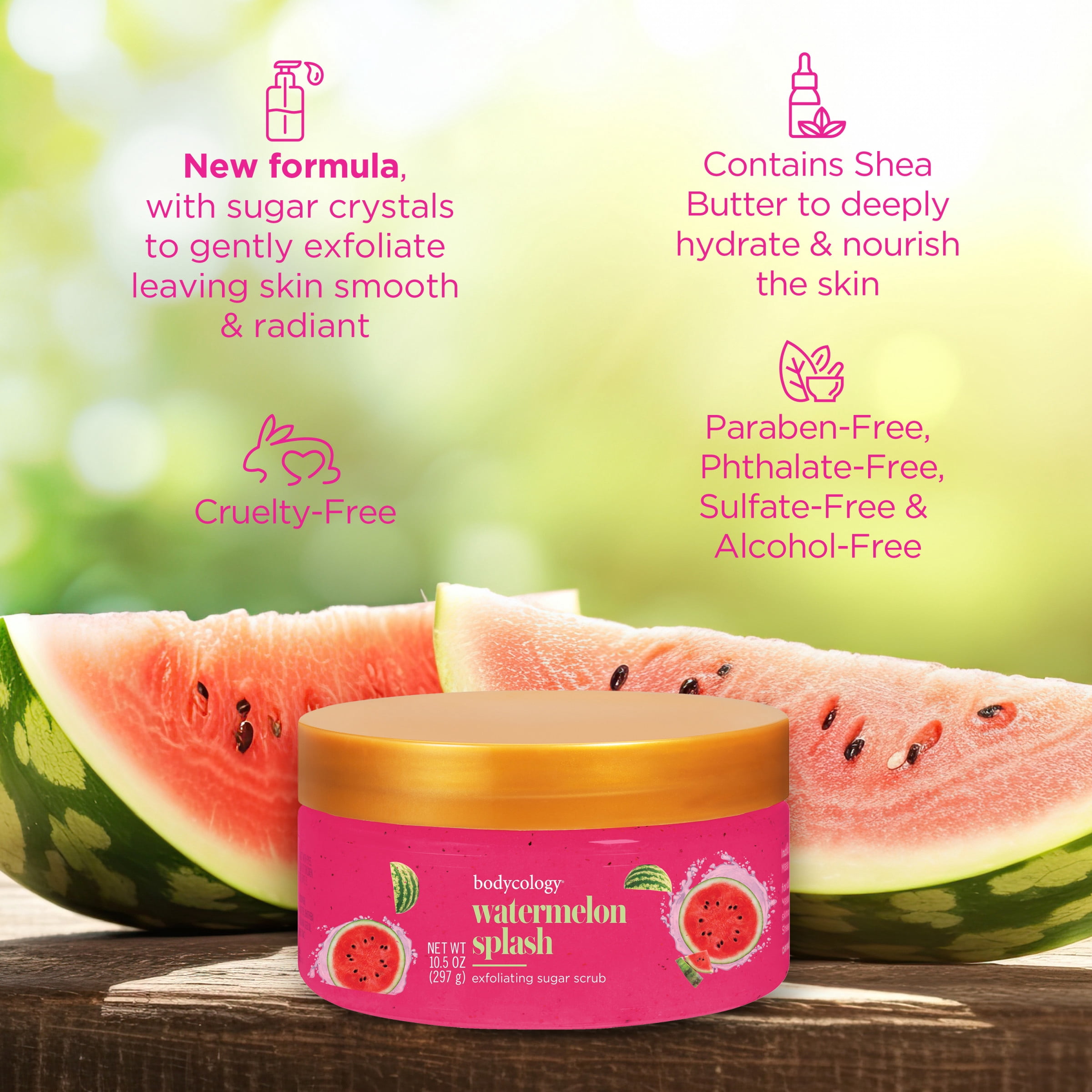 Bodycology Exfoliating Sugar Scrub, Watermelon Splash, 10.5 oz
