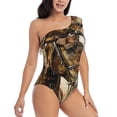 thumbnail image 3 of Sikiie Musical Horse Vintage Collage Print Women One Piece Swimsuits Tummy Control One Shoulder Bathing Suits Ruffle Swimwear, From S to XXL-Small, 3 of 6