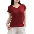 thumbnail image 2 of Fengqque Womens Basic T Shirts Summer Tops,Womens V Neck Tees Casual Summer Solid T Shirts Short Sleeve Tops Women's Tops Wine XXL(XXL), 2 of 6