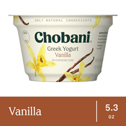 Chobani Non-Fat Vanilla Greek Yogurt, 5.3oz Cup, Plastic