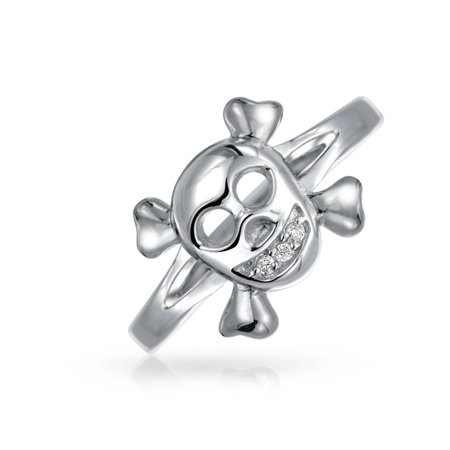 Caribbean Pirate Skull Crossbones Gothic Punk Fashion Ring For Teen 1MM Thin Band Silver Plated