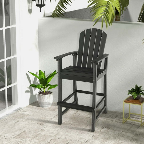 Costway Outdoor HDPE Bar Height Stool Patio Tall Chair Armrest