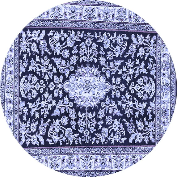 Ahgly Company Machine Washable Indoor Round Medallion Blue Traditional Area Rugs, 4' Round
