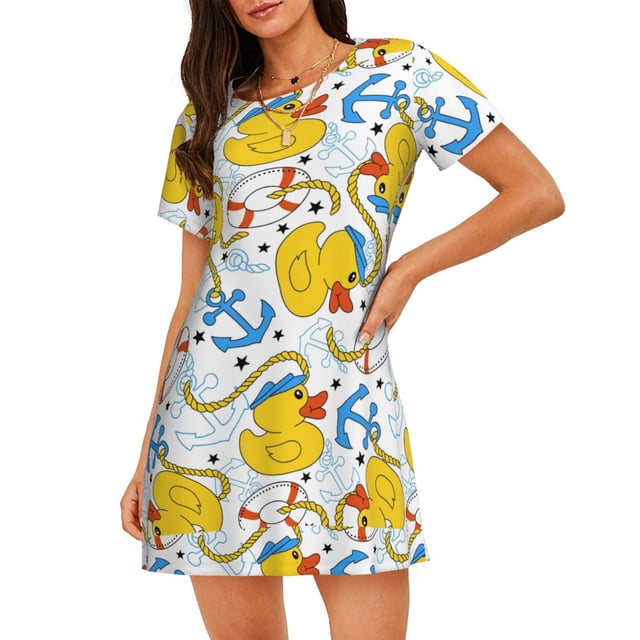Balery Ducks and Anchors Camisón de manga corta con cuello redondo para mujer, cómodo y elegante.