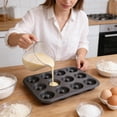 thumbnail image 2 of CZSCPDAW 12 Cavity Steel Donut Baking Pan, Dark Gray Rectangular Tray with Deep Ring Wells for Uniform Doughnuts, 2 of 5