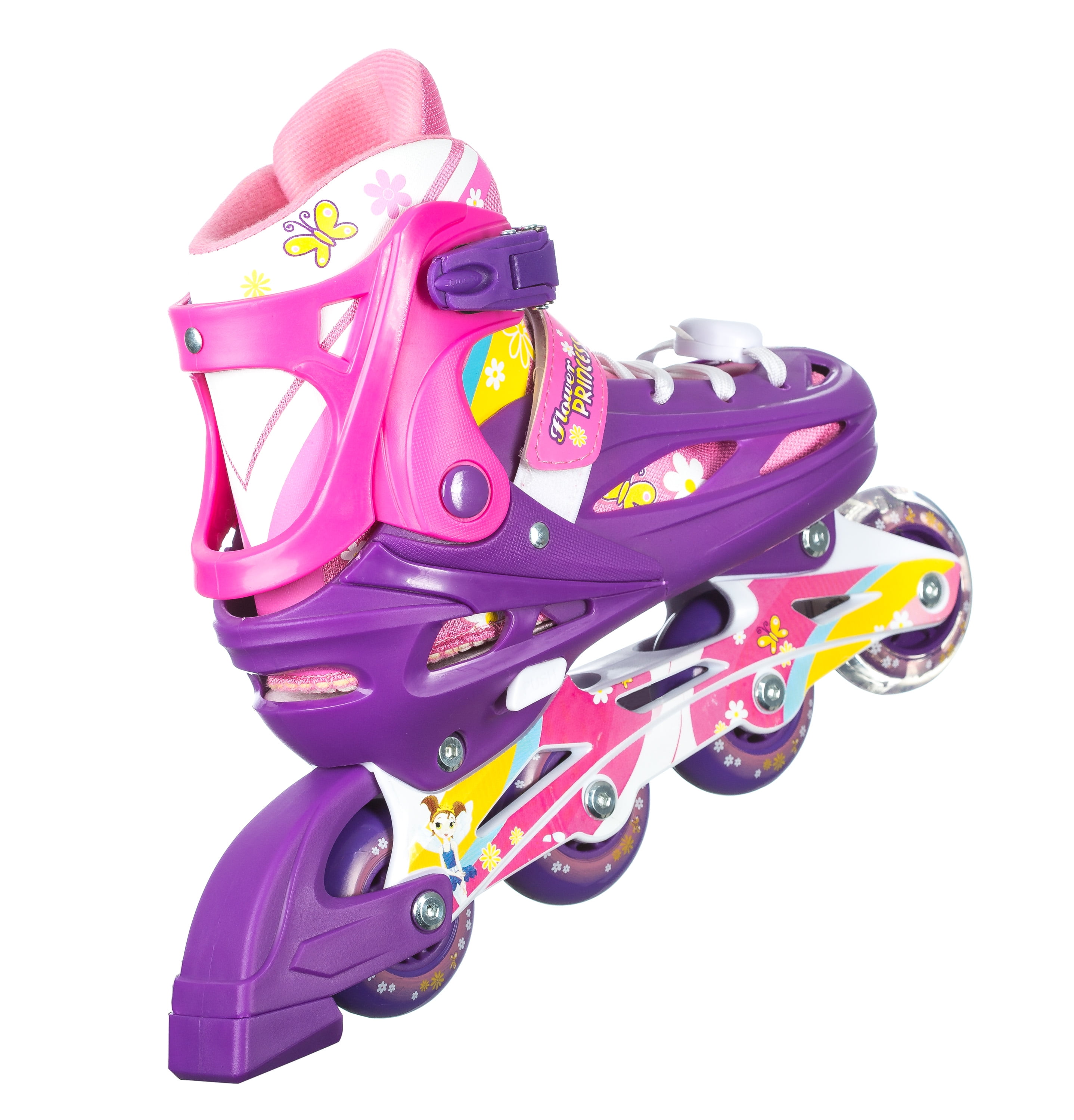 TITAN Flower Princess Girls Inline Skates with Light-Up LED Laces and Wheel, Youth Size Small