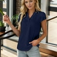 thumbnail image 2 of Weardear Women's Dressy Casual Tops Business Work Blouses Button Down Shirts Cap Sleeve V Neck Tshirt, 2 of 5