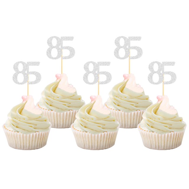 Cupcake Toppers Sotpot para 85 cumpleaños, 85 años, 30 unidades, color plateado