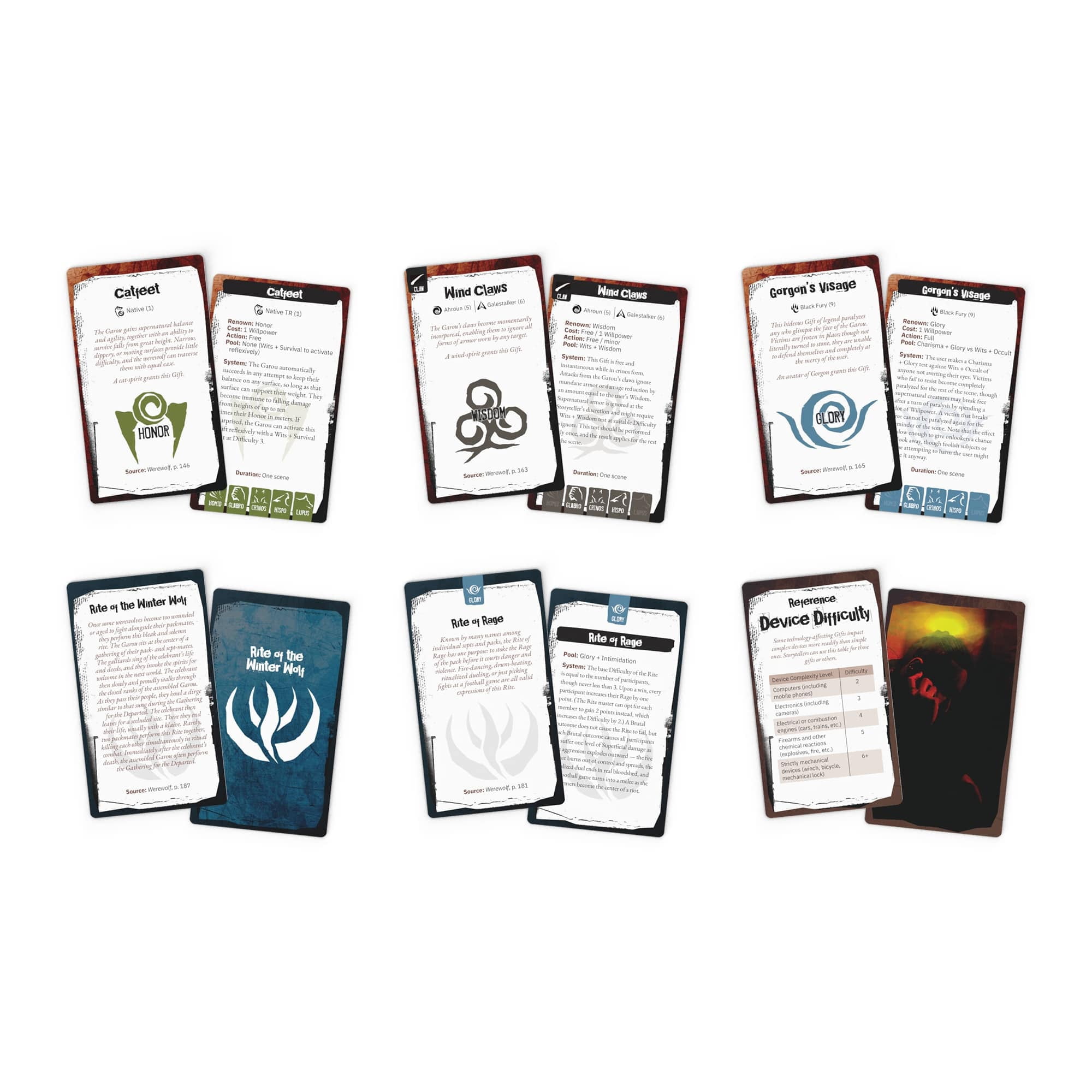 Renegade Games: Werewolf: The Apocalypse Gift & Rite Deck - Reference Card Expansion, All Of The Gifts & Rites From The Core Rules, RPG Accessory