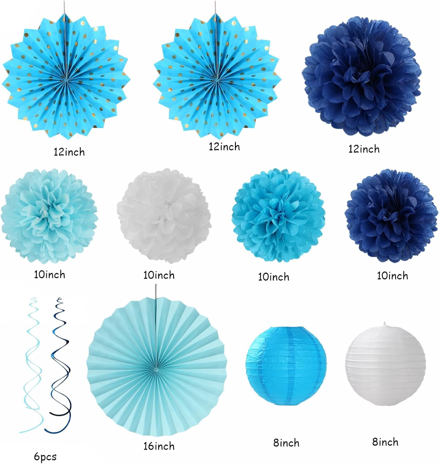 NestE Light Royal Navy-Blue White Party-Decorations - 33pcs Kits Banner, Streamers Tassel Garland,Tissue Pom Poms Honeycomb, Paper Lantern Fans,Birthday Bachelorette Bridal Wedding Baby Shower Decor