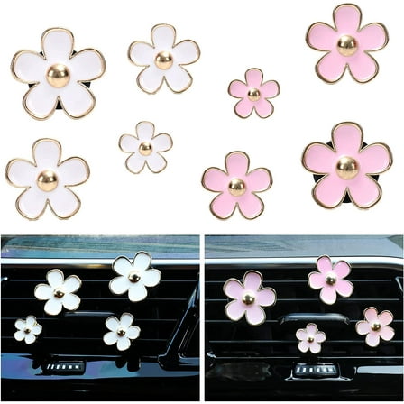 8 Pieces Flowers Car Air Vent Clips with Fragrance Pads Pink White Daisy Flower Car Air Freshener Charm Flowers Air Vent Decorations Cute Car Accessories Car Interior Decor, Assorted Sizes