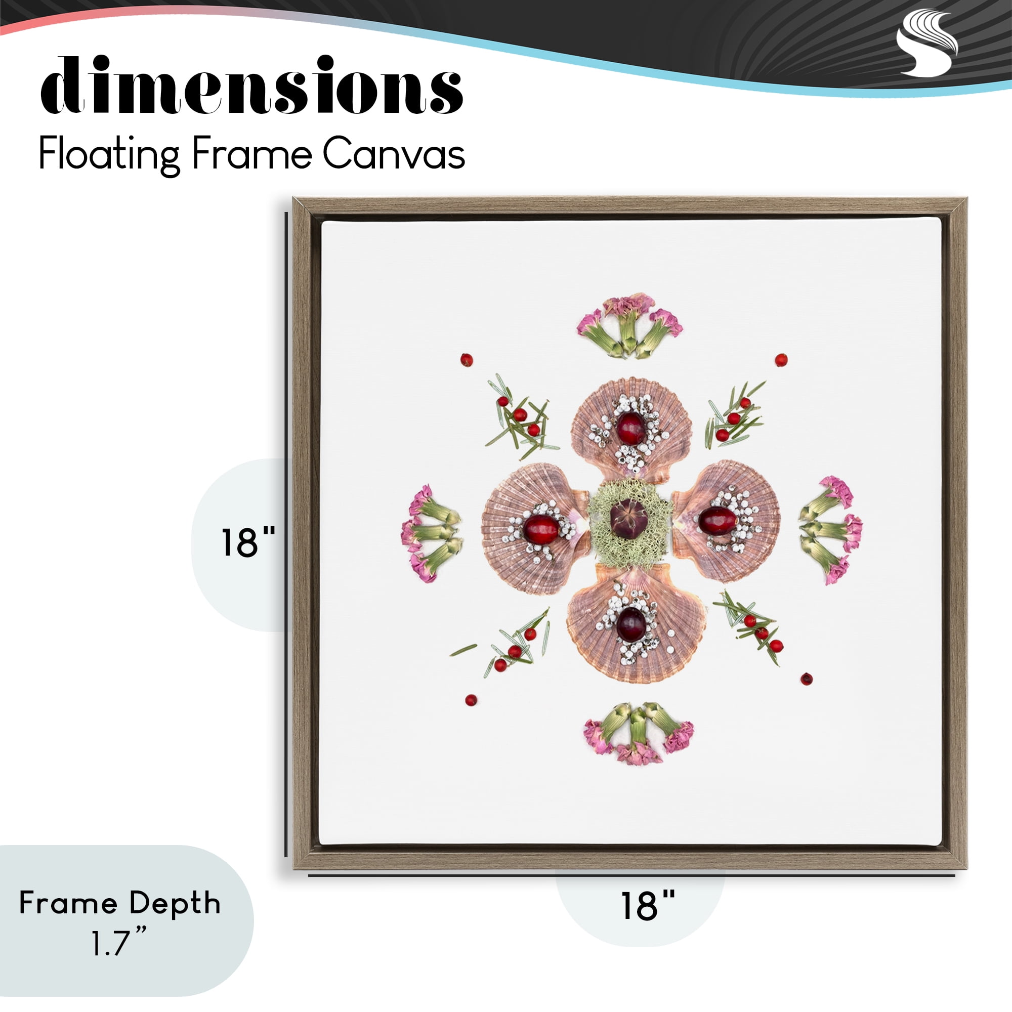 Stupell Industries Clam Shells & Botanicals Pattern Brown Framed Floater Canvas Wall Art, design by Beth Adoette
