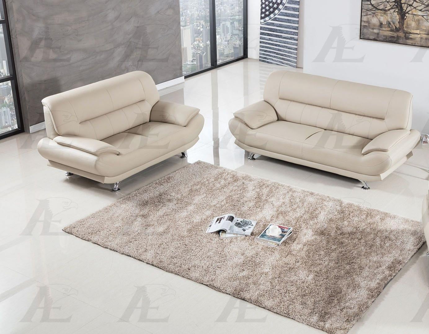 Cream Faux Leather Sofa Set 2pcs in Contemporary Style American Eagle