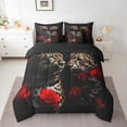 thumbnail image 2 of Manfei 3D Leopard Cheetah Bedding Comforter Set 7pcs, Chic Red Rose King Bedding Sets, Woodland Wildlife Bed Sheets, Super Cozy Room Decor, 2 of 8