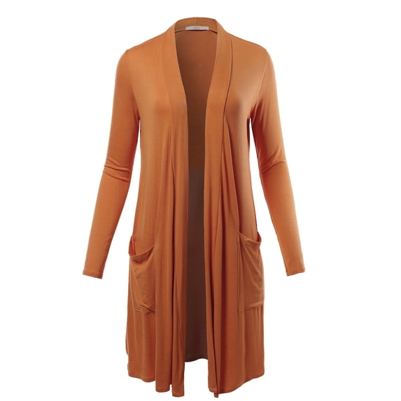 A2Y Women's Lightweight Open Front Pocket Long Length Long Sleeve Rayon Spandex Cardigan Copper 3XL