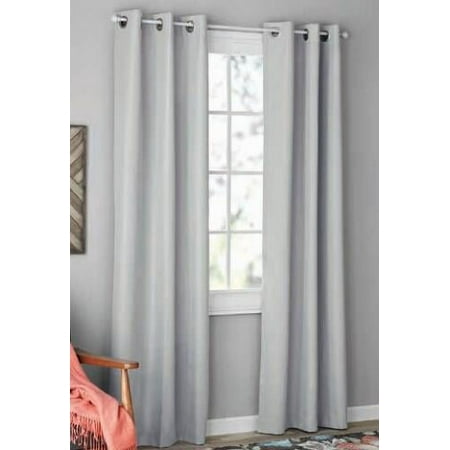Mainstays Textured Solid Blackout Grommet Curtain Panel Pair  Set of 2  Silver  37  W x 84  L