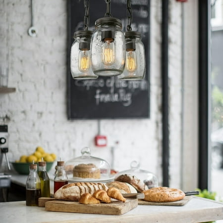 

3-Lights Glass Mason Jar Light Ceiling Lamp Chandelier for Kitchen Counter Dining room Living Room Corridor