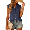 thumbnail image 2 of UOCUFY Cotton Linen Shirts for Women Sleeveless Collared Tops Oversized Button Up Blouses Work Shirts Casual Summer Tshirt (Navy, XL), 2 of 9