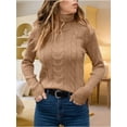 thumbnail image 3 of Fall Winter Long Sleeve Slim Pullovers Women Turtleneck Cable Knit Sweaters, 3 of 4