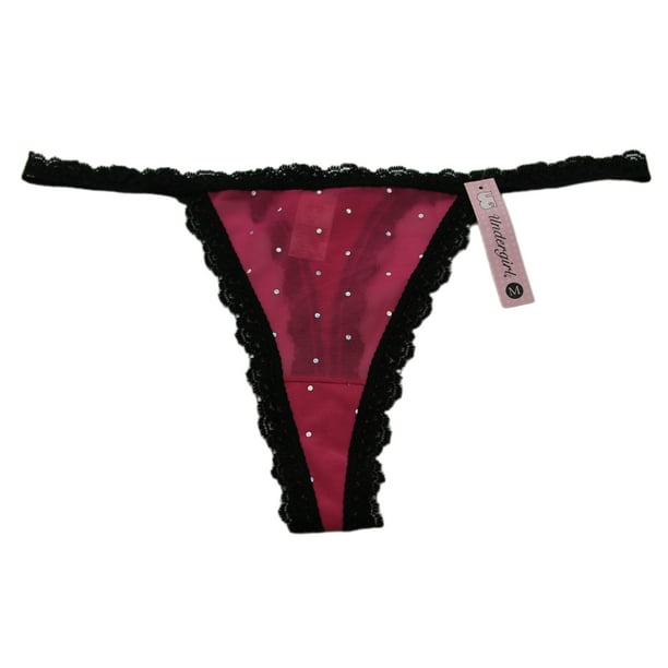 Undergirl UNDERGIRL Women's Pink / Black Sheer Rhinestone Lace Thong