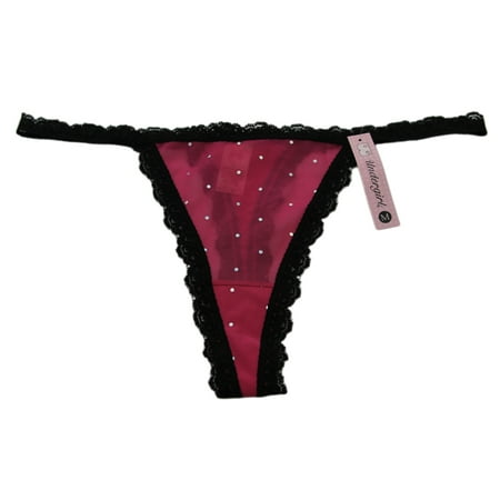 - UNDERGIRL Women's Pink / Black Sheer Rhinestone Lace Thong Panties Sz S NWT