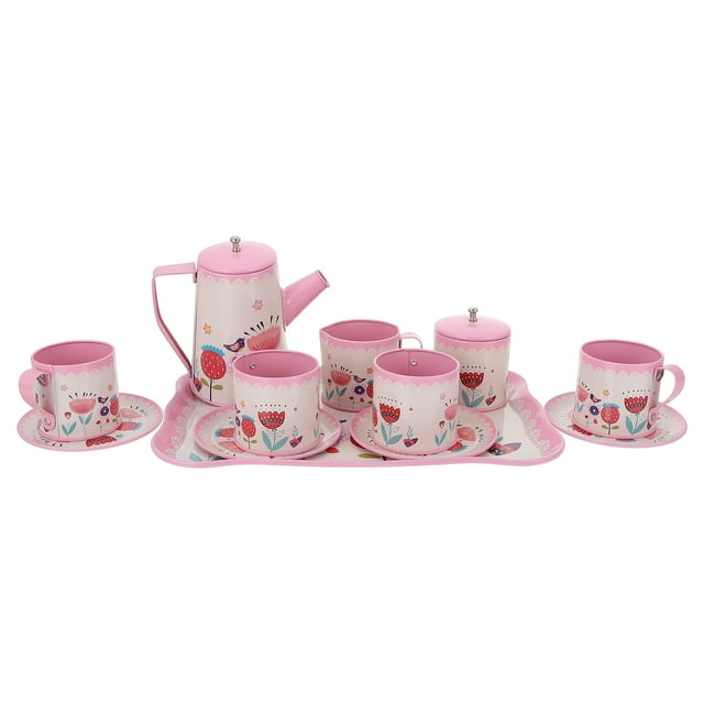 MasteelfCA 1 Set Girls Tea Party Set Afternoon Tin Teapot Set Kids Kitchen Pretend Play Toys