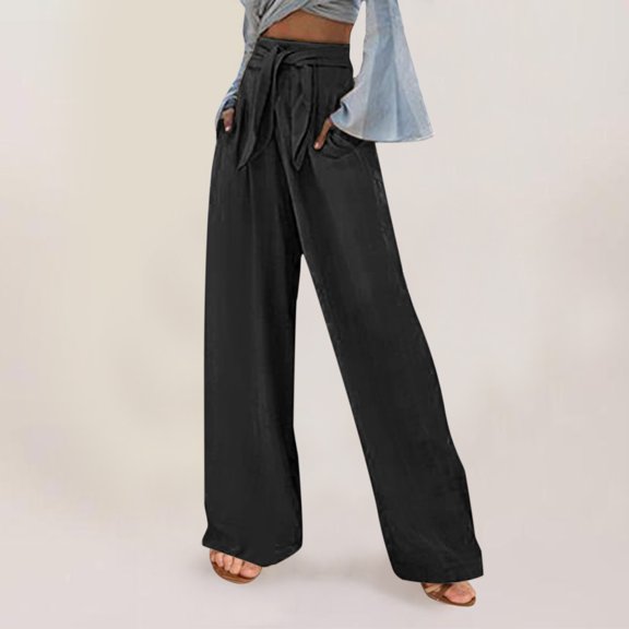 AOOCHASLIY 2023 Women's Pants Womens Loose Wide Leg Pants Cotton Linen Trousers Straight Pants Casual Pants