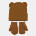 thumbnail image 6 of Lispipm Baby 2 Piece Bear Ear Beenie Hat and Mittens Stretchy Warm Winter Accessory Infant Toddler Kids Indoor Outdoor Knit Set Red 6-36 Months, 6 of 6