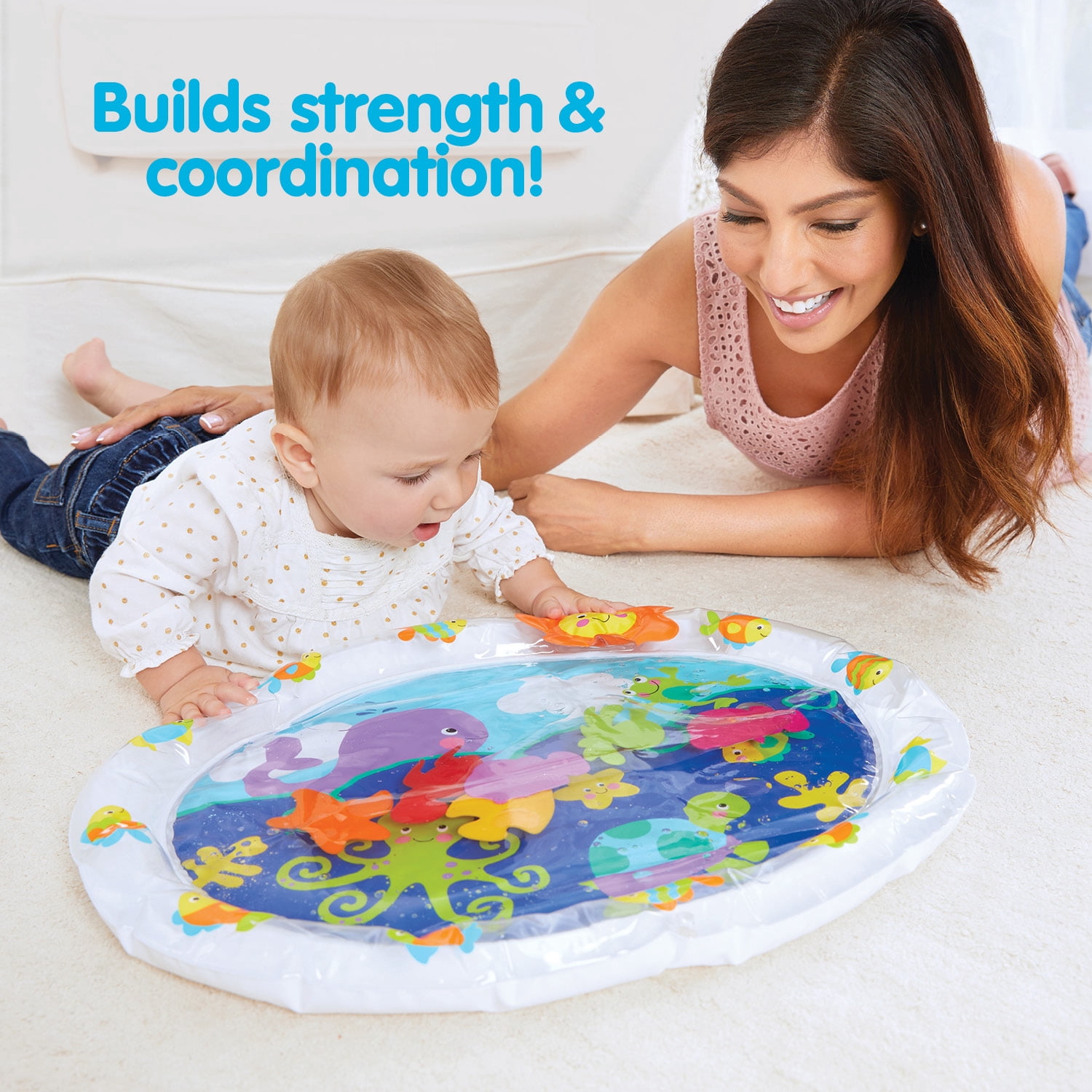 Kidoozie Pat 'n Laugh Water Mat for Infants and Toddlers ages 3-18 months; Encourage Tummy Time with 6 Fun Floating Sea Friends to Discover