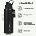 thumbnail image 3 of VYBLOOJUG Termos para Agua, Termo Acero Inoxidable con Dos Tipos de Picos, Botella de Agua deportiva con Popote y Tapa Antigoteo, con Asa para F&aacute;cil de llevar sin BPA (40 oz / 1200 ml, Obsi, 3 of 7